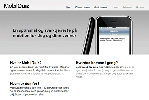 Ny webside for MobilQuiz